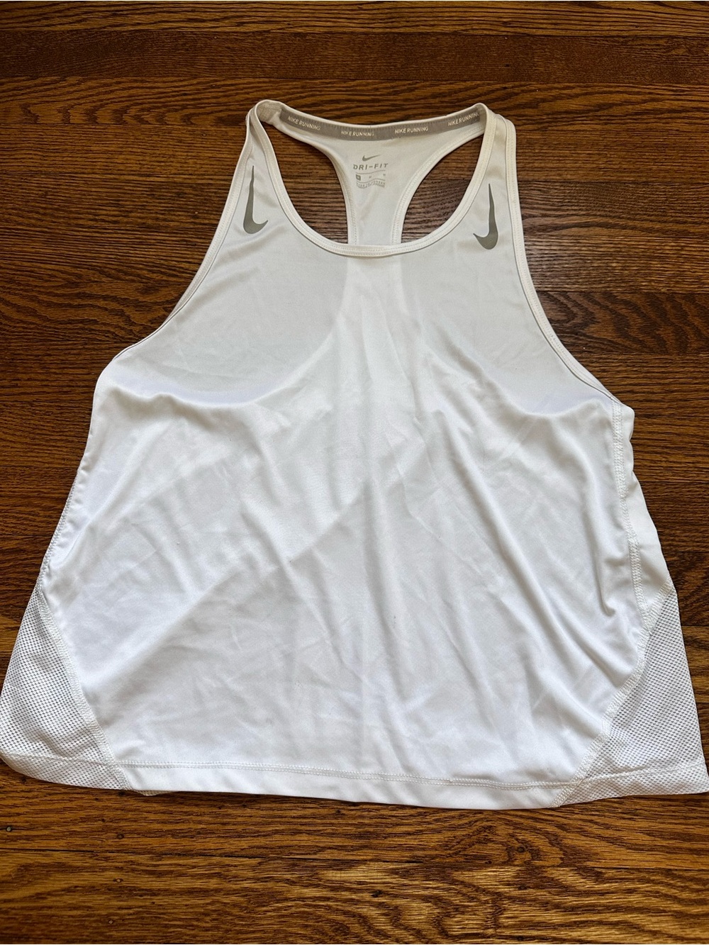 Nike White Racerback Dri-FIT Tank Top with Silver Swooshes